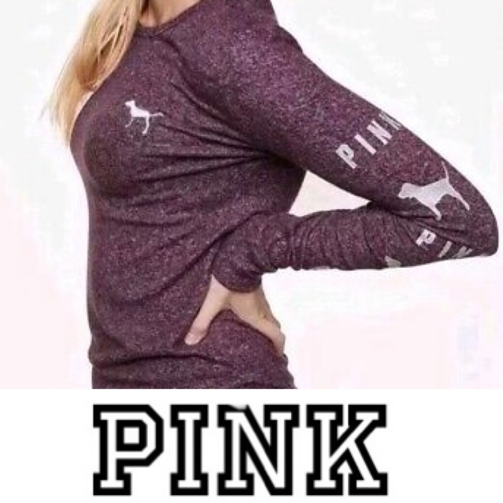 ✅SOLD-PINK Victorias Secret | Pajama Top Luscious Plum Silver Dog Logo Shirt - Picture 2 of 8
